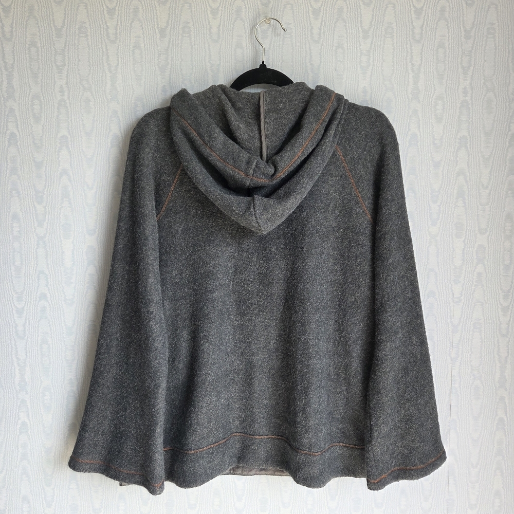 Mystree Fuzzy Draped Front Surplice Bow Tie Bell Sleeve Hooded Sweater Gray S - Picture 5 of 8